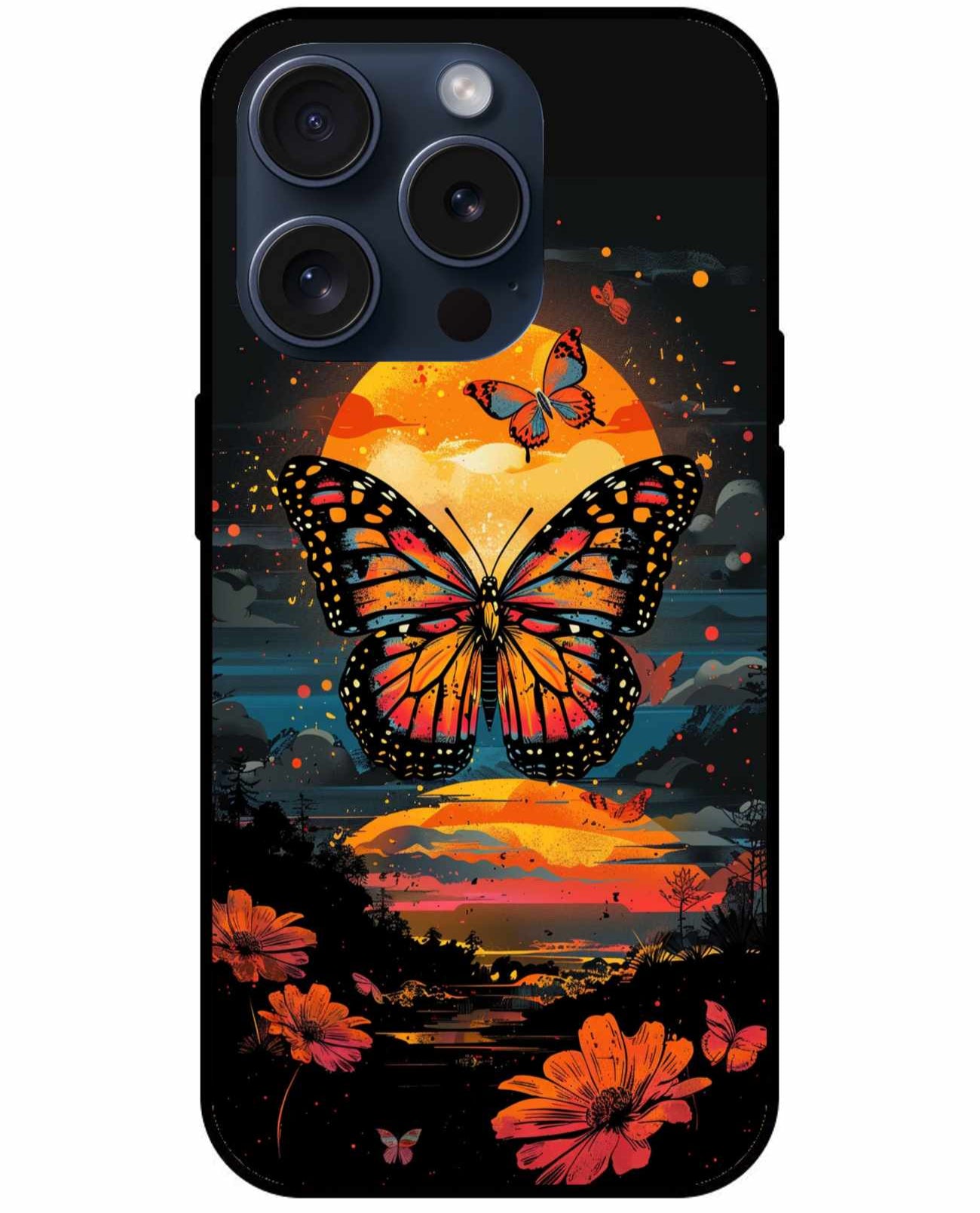 Neon Butterflies In A Colorful Night Original Glass Cover