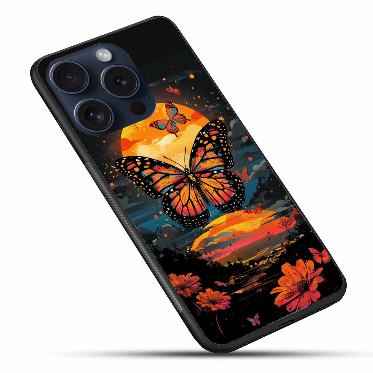 Neon Butterflies In A Colorful Night Original Glass Cover