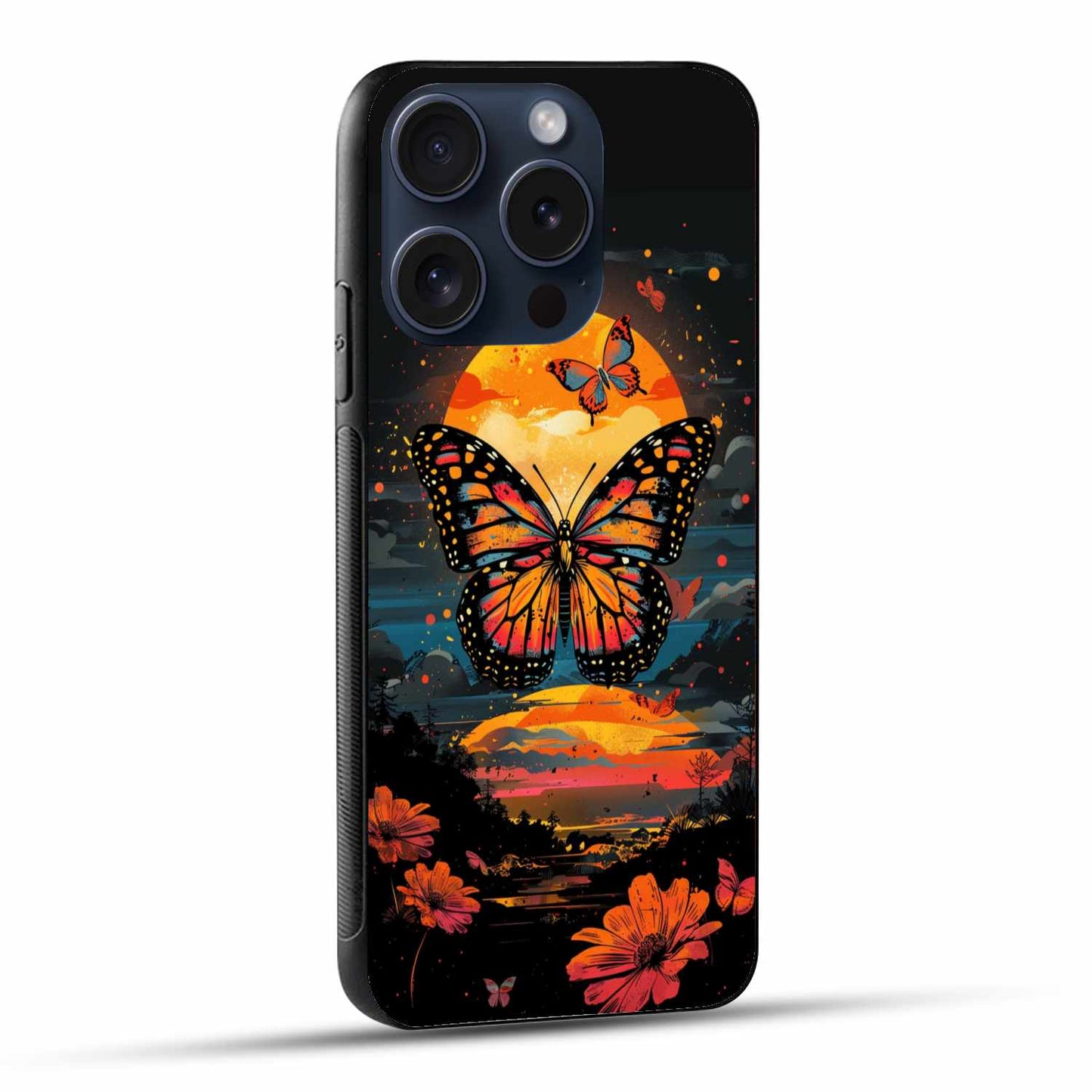 Neon Butterflies In A Colorful Night Original Glass Cover