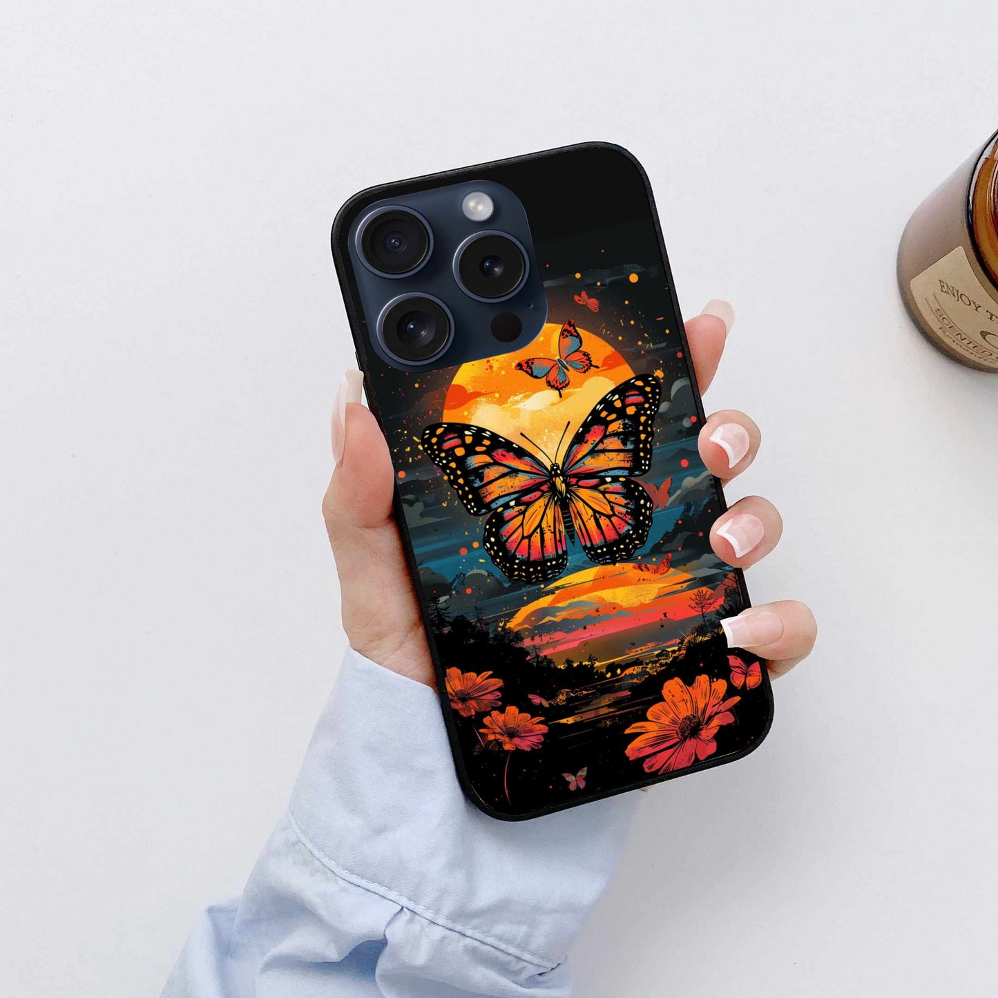 Neon Butterflies In A Colorful Night Original Glass Cover