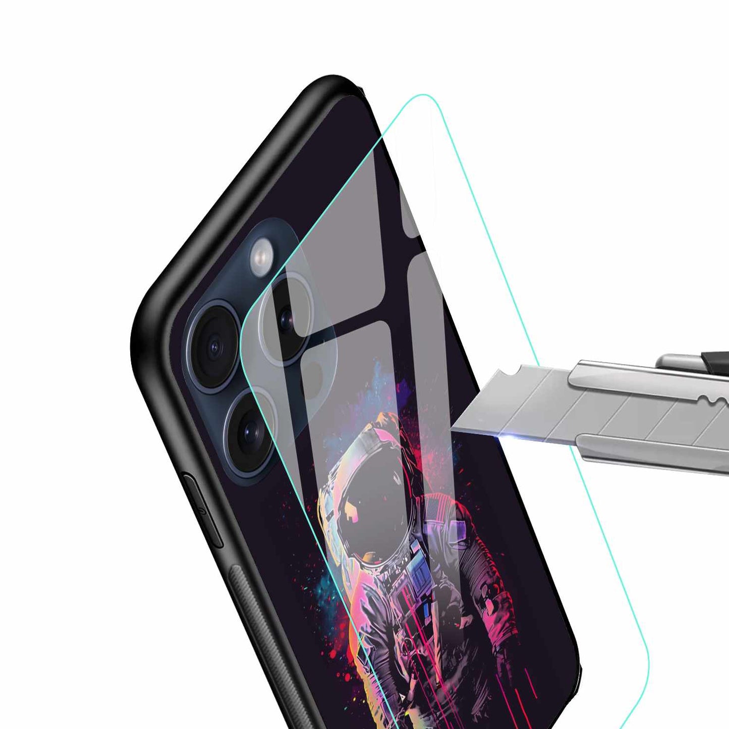 Neon Space Astronaut Case – Futuristic Galaxy Art Original Glass Cover