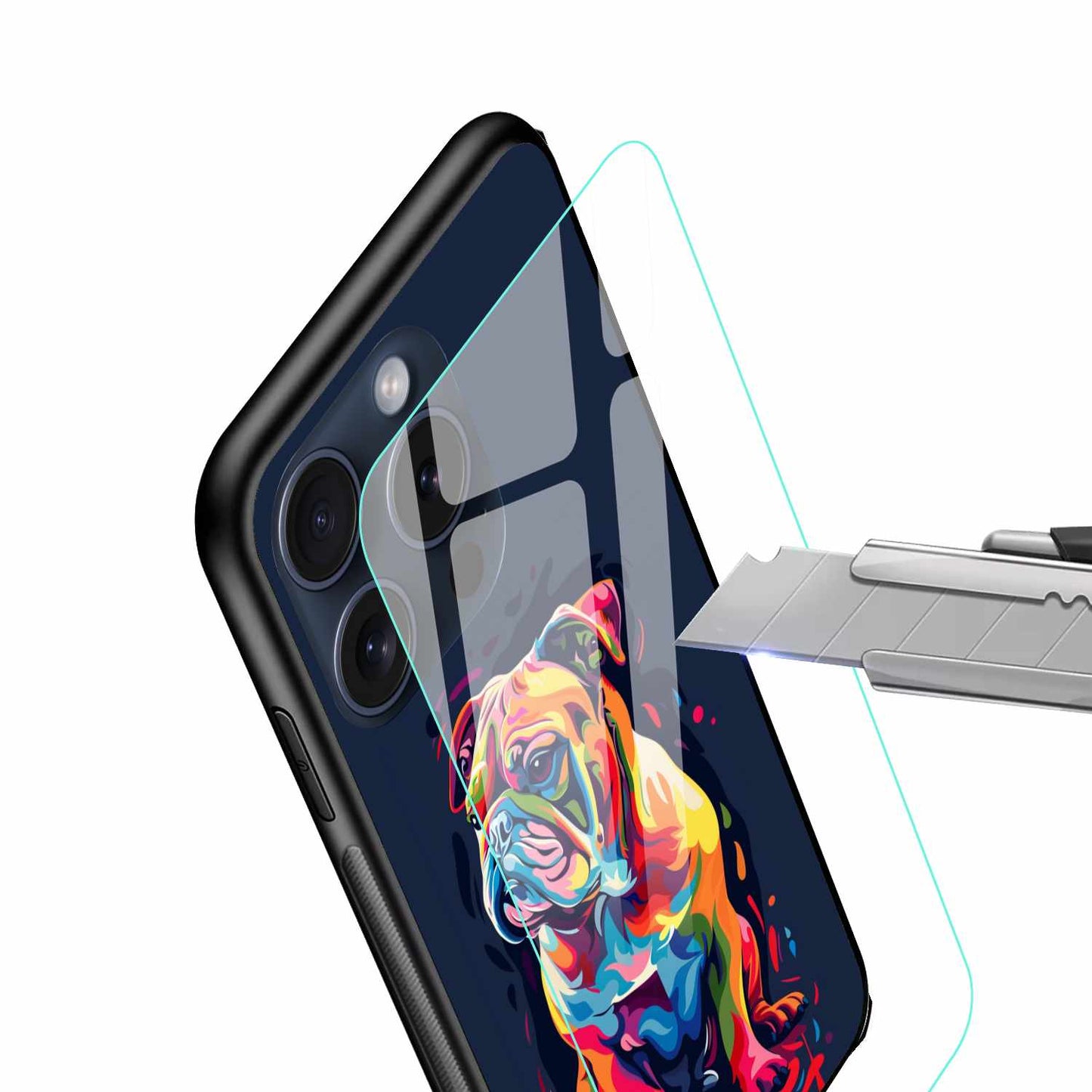 Bulldog Colorfull Art Original Glass Cover