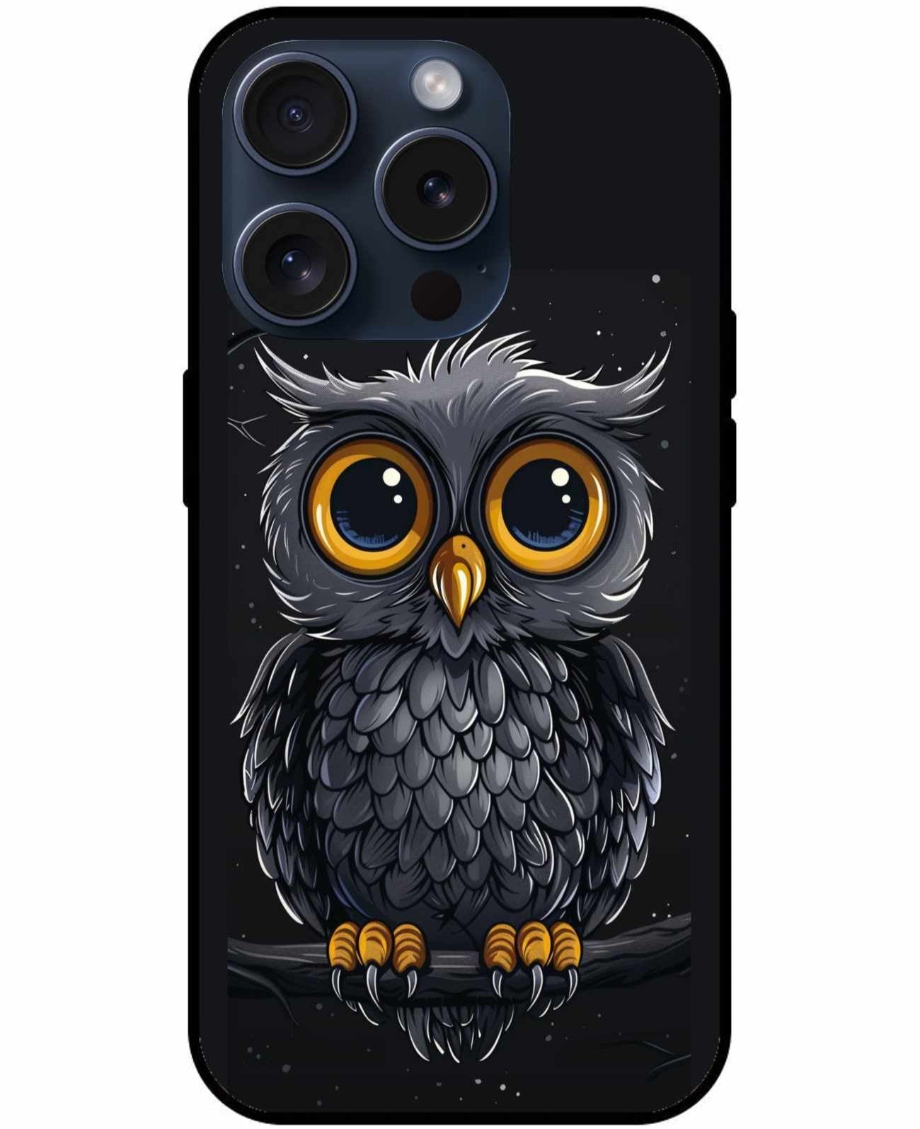 Grey Owl With Yellow Eyes Original Glass Cover