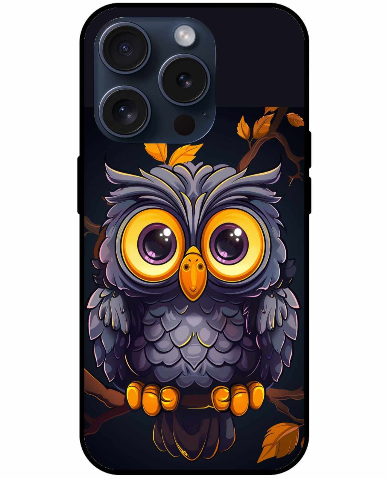 Cute Big-Eyed Owl Case – Cartoon Style Original Glass Cover