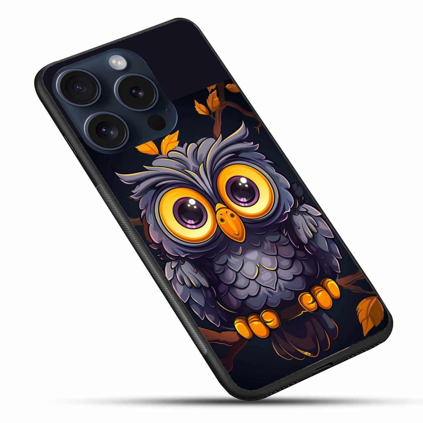 Cute Big-Eyed Owl Case – Cartoon Style Original Glass Cover