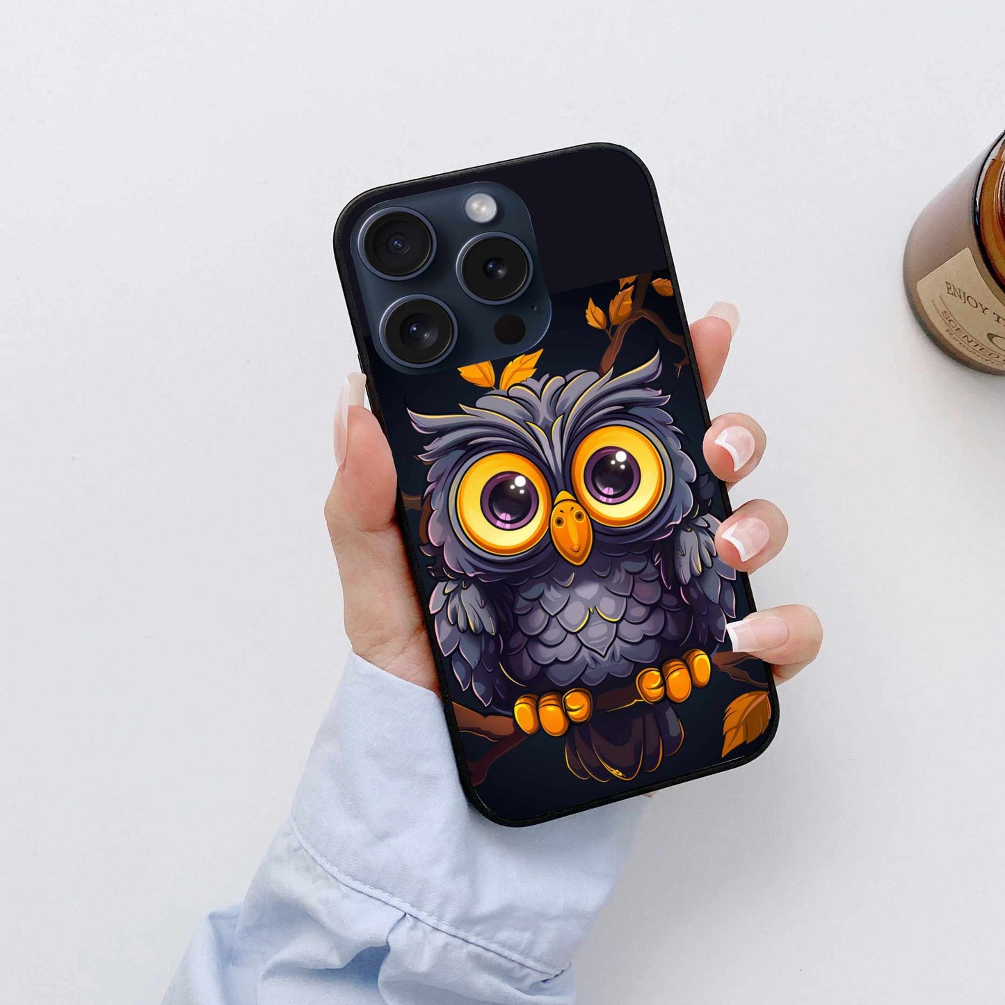 Cute Big-Eyed Owl Case – Cartoon Style Original Glass Cover