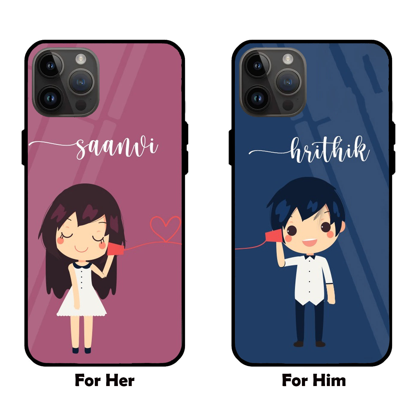 Love in Every Design: Tailored Couple Calling Graphic Glass Covers
