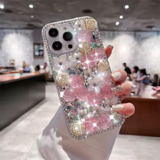 Luxury 3D Glitter Flower Case 🌸💎 for iPhone – Rose & Crystal Bling Design