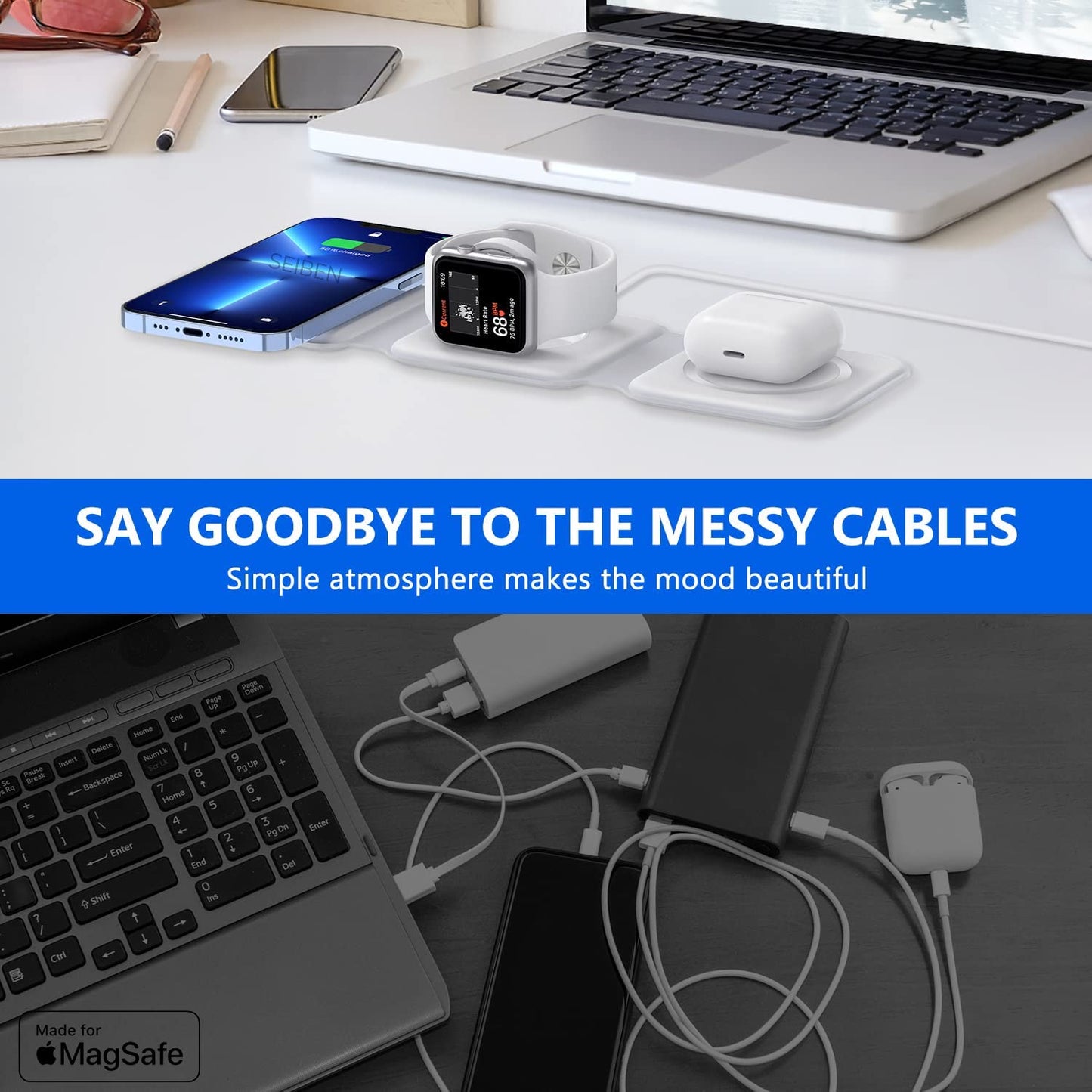 3-in-1 Magnetic Wireless Charger – Fast Charging Station for iPhone, Apple Watch & AirPods