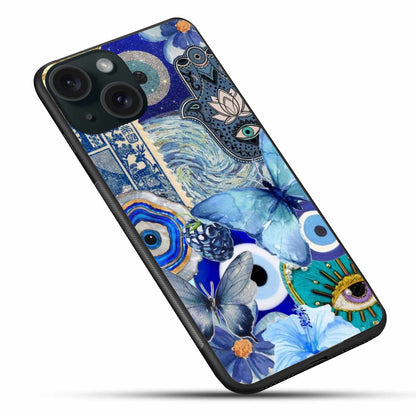Blue Aesthetic Evil Eye & Butterfly Collage Case – Protective & Stylish Phone Cover