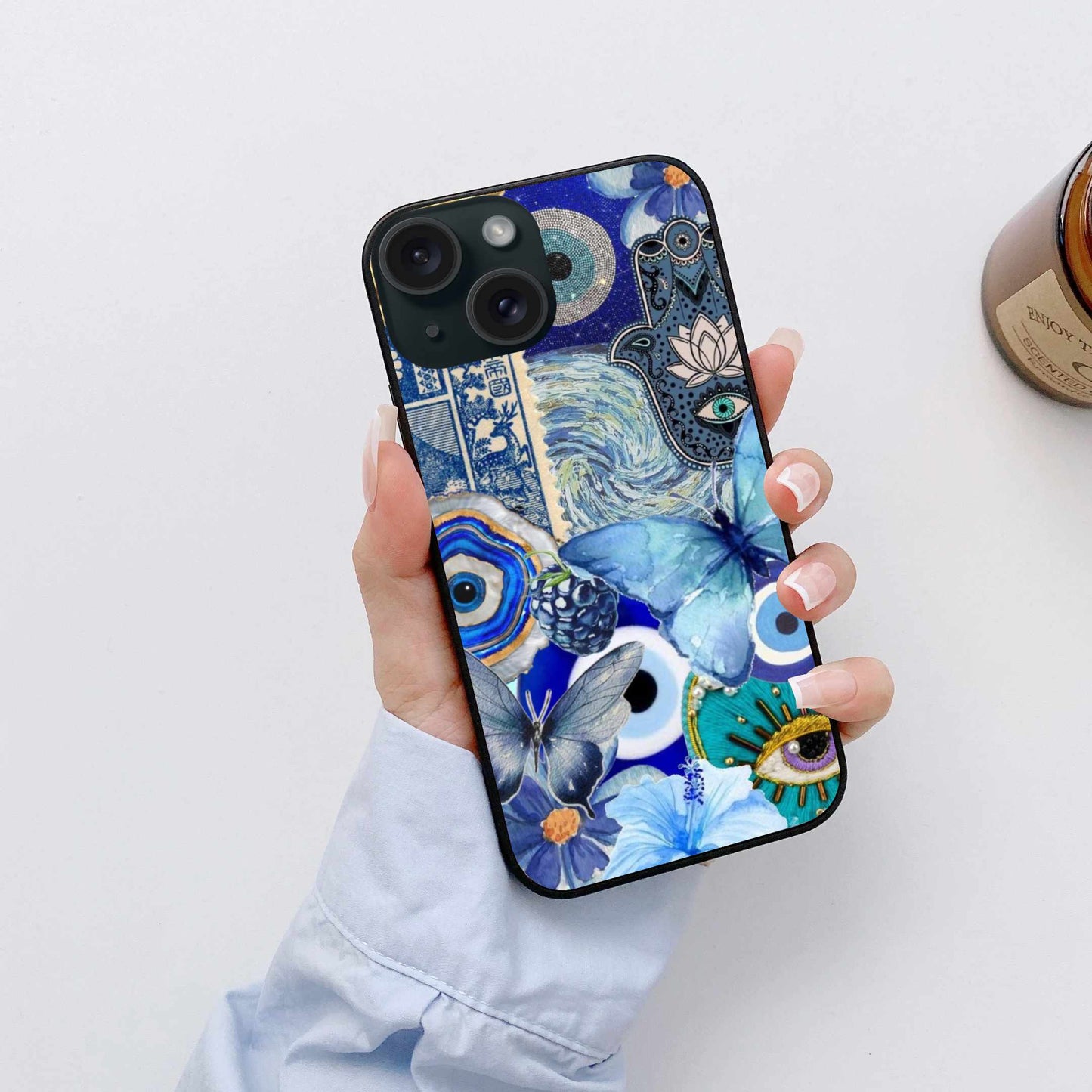 Blue Aesthetic Evil Eye & Butterfly Collage Case – Protective & Stylish Phone Cover