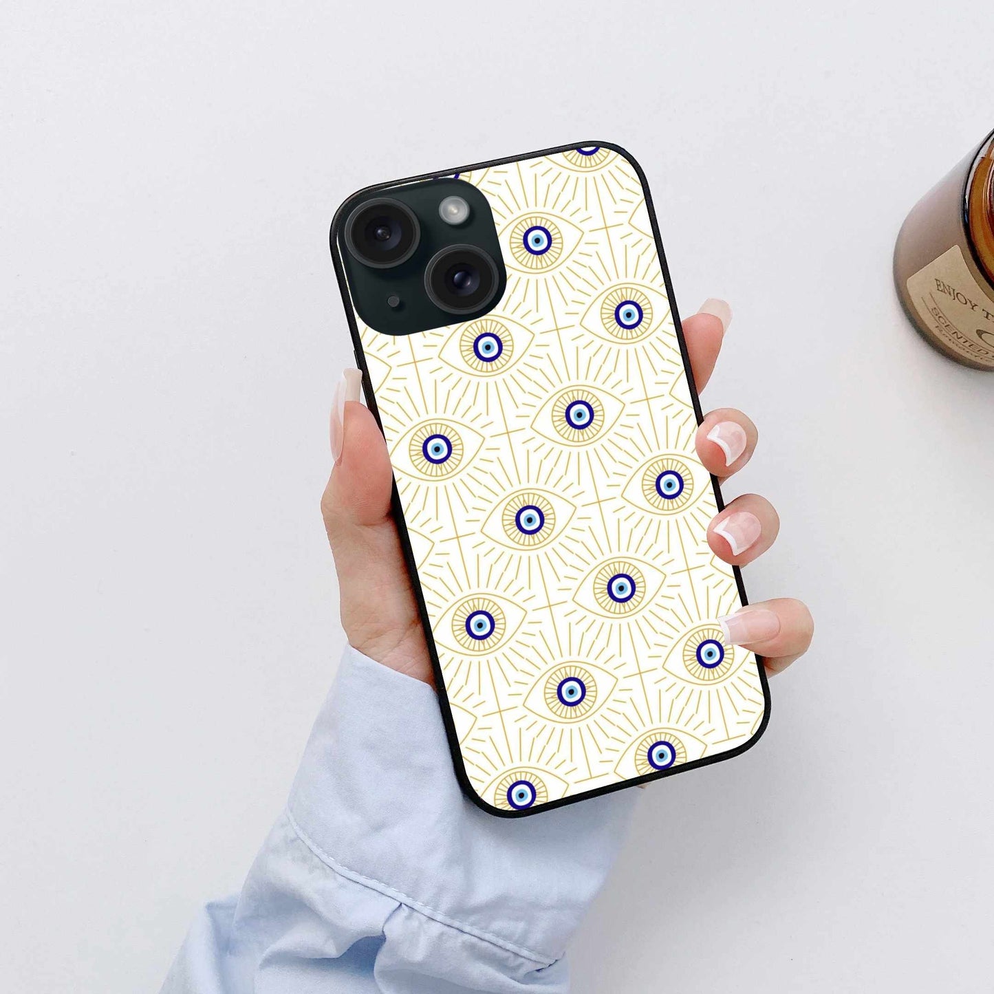 Golden Evil Eye Pattern iPhone Case – Protective & Stylish
