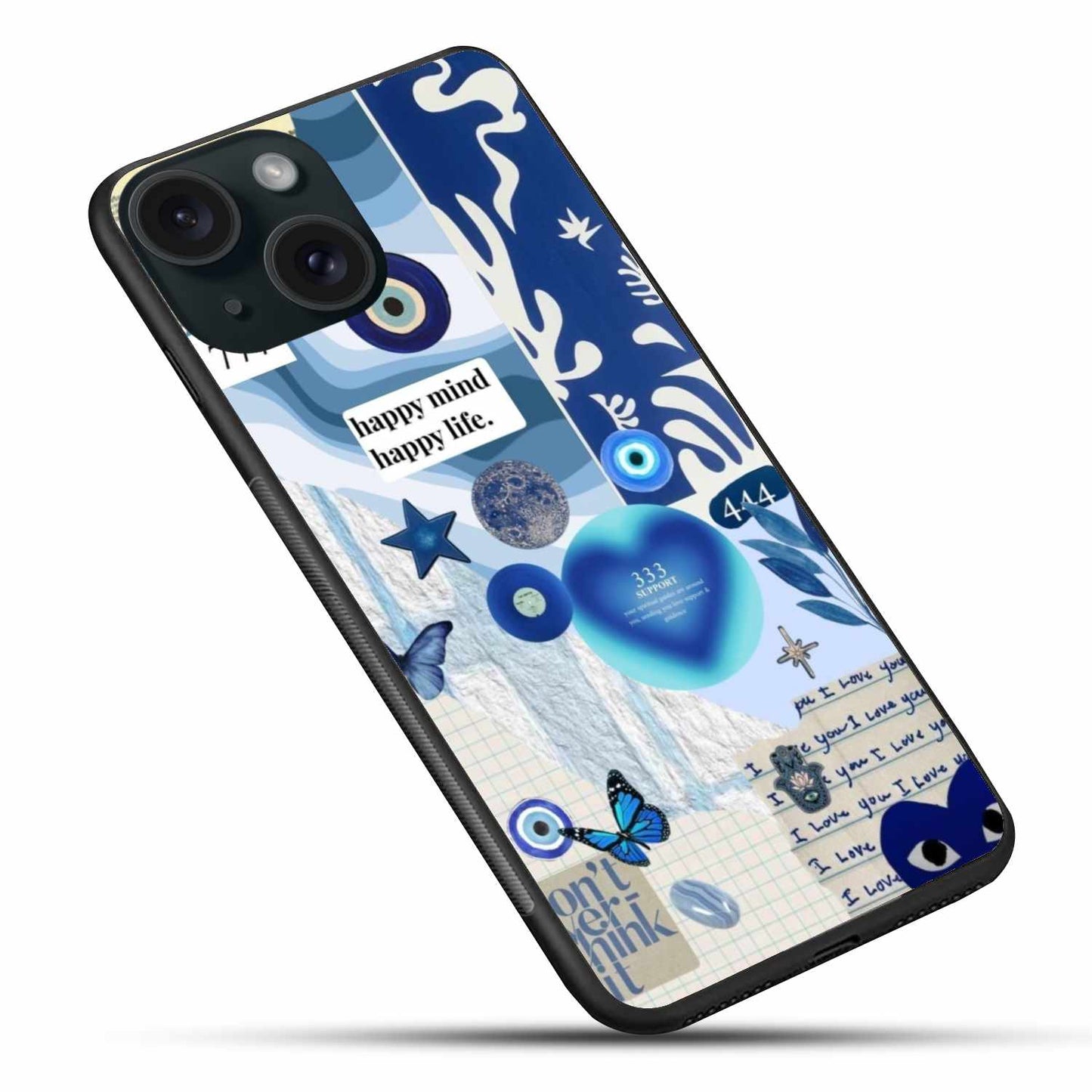 Blue Aesthetic Evil Eye Collage iPhone Case – Positive Vibes & Stylish Protection