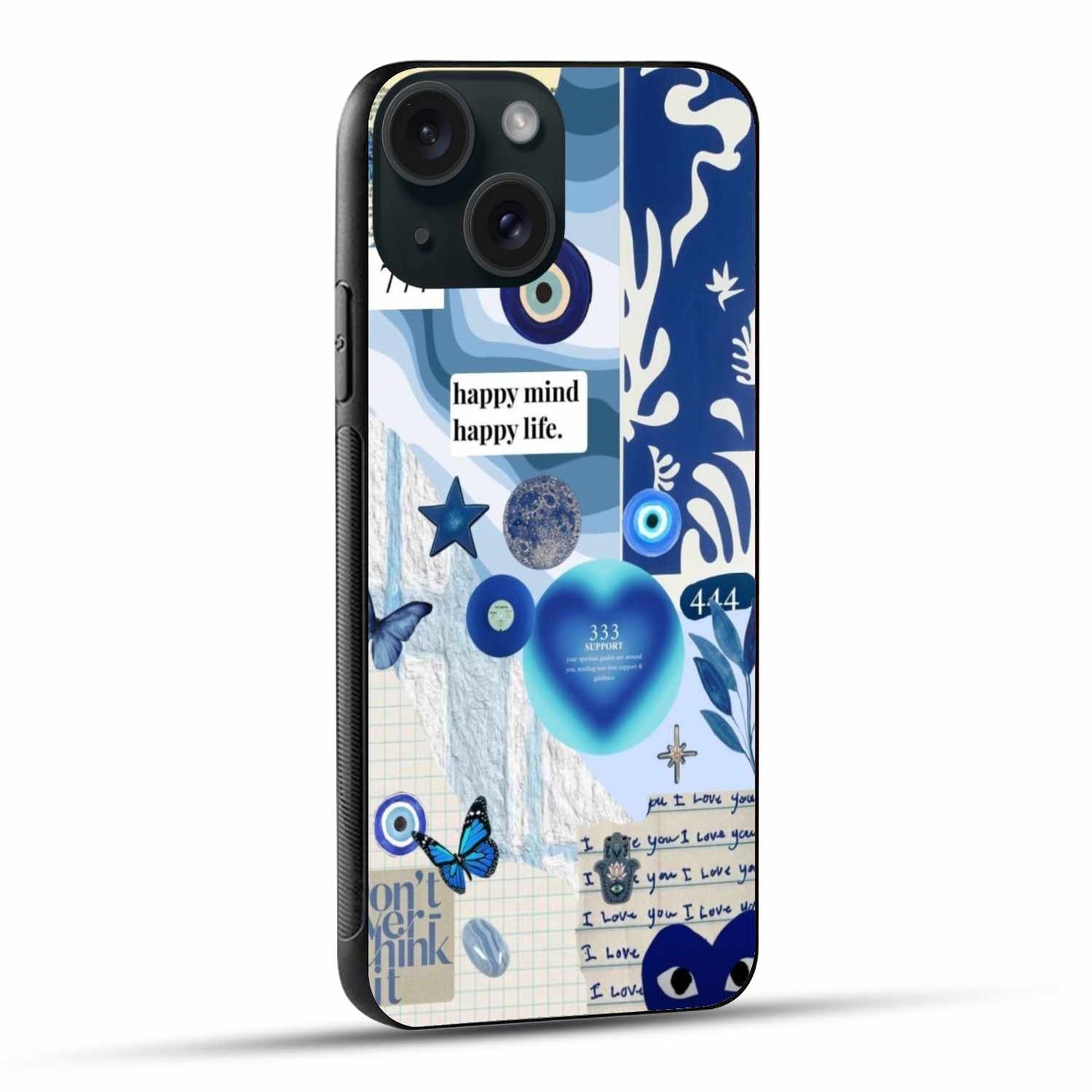 Blue Aesthetic Evil Eye Collage iPhone Case – Positive Vibes & Stylish Protection