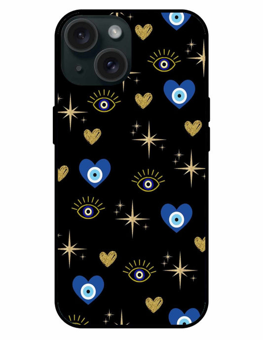 Chic Black Evil Eye & Gold Heart iPhone Case – Protection Meets Elegance