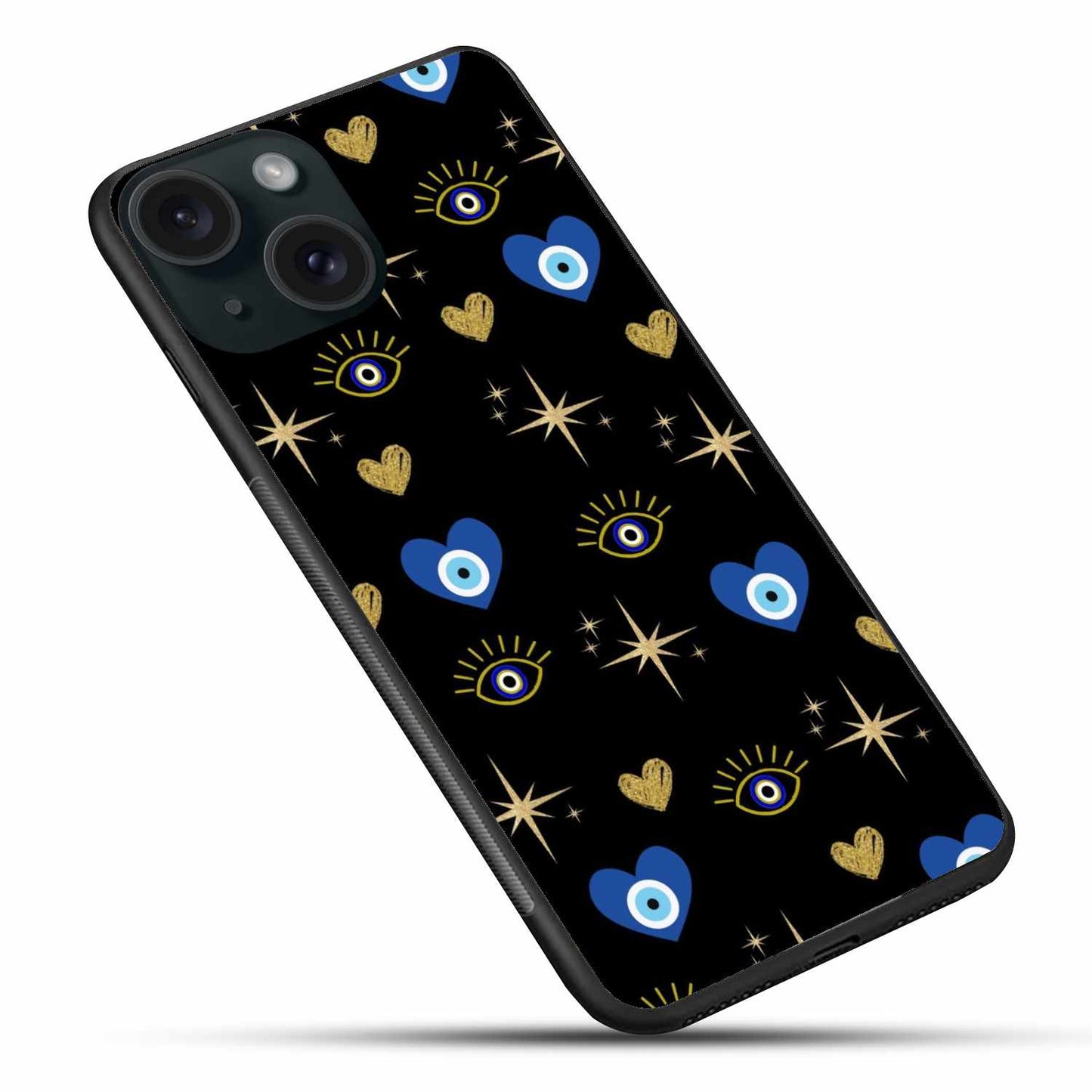 Chic Black Evil Eye & Gold Heart iPhone Case – Protection Meets Elegance