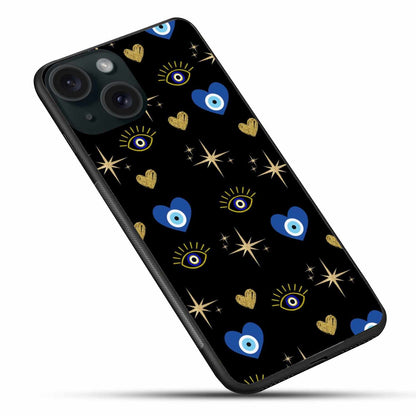 Chic Black Evil Eye & Gold Heart iPhone Case – Protection Meets Elegance