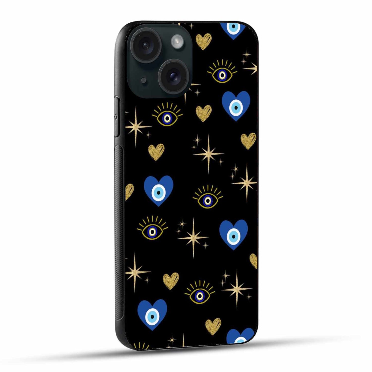 Chic Black Evil Eye & Gold Heart iPhone Case – Protection Meets Elegance