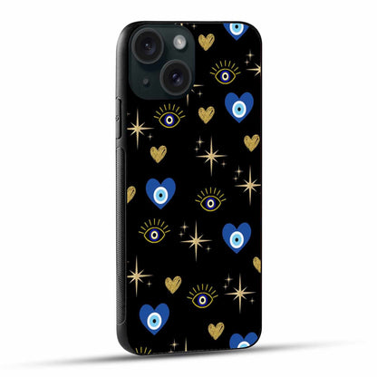 Chic Black Evil Eye & Gold Heart iPhone Case – Protection Meets Elegance