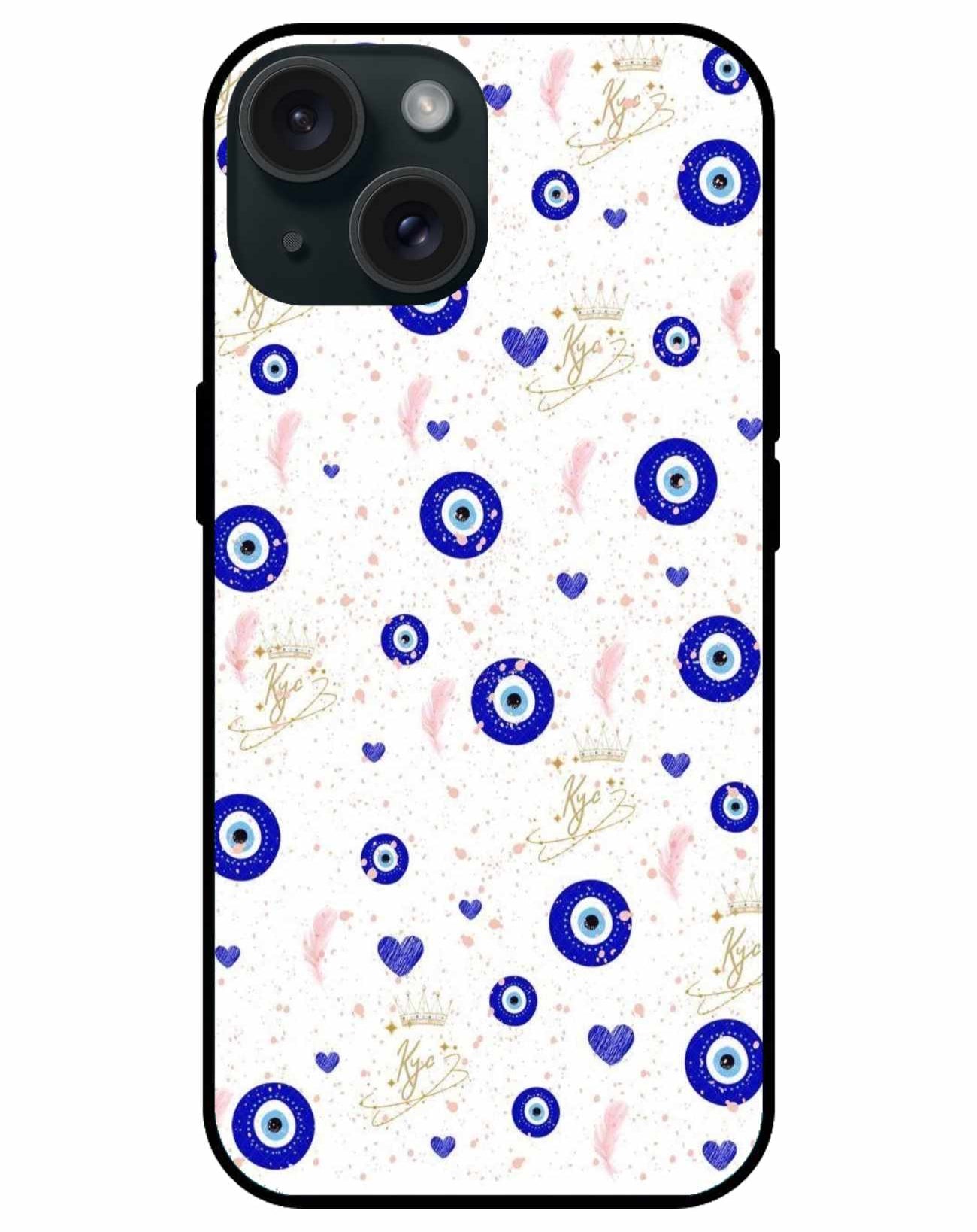 Elegant Evil Eye & Feather iPhone Case – Stylish Protection with a Royal Touch