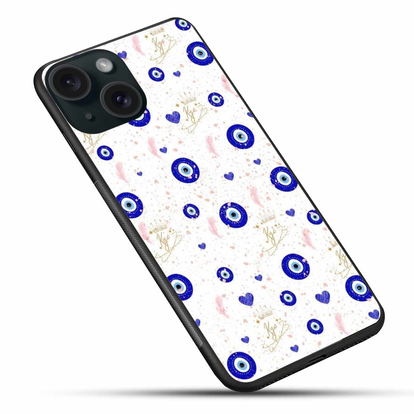 Elegant Evil Eye & Feather iPhone Case – Stylish Protection with a Royal Touch