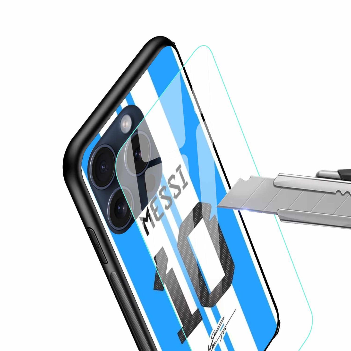 Messi Blue And White Striped Edition Original Glass Cover