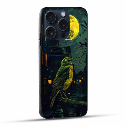 Midnight Melody – Moonlit Bird on Cobblestone Street Original Glass Cover