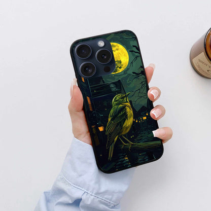 Midnight Melody – Moonlit Bird on Cobblestone Street Original Glass Cover