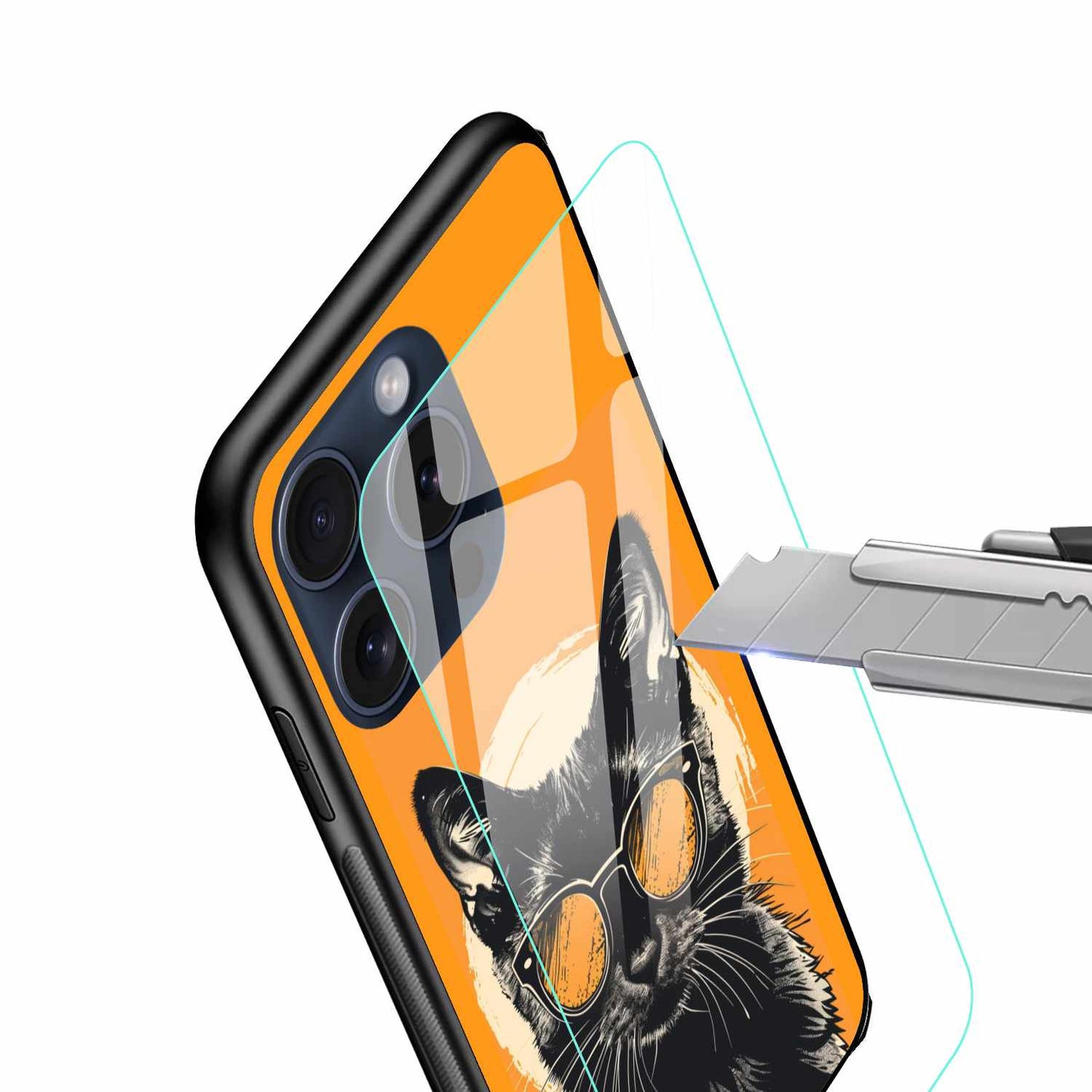 Cat With Yellow Goggles And Bright Background  Original Glass Cover