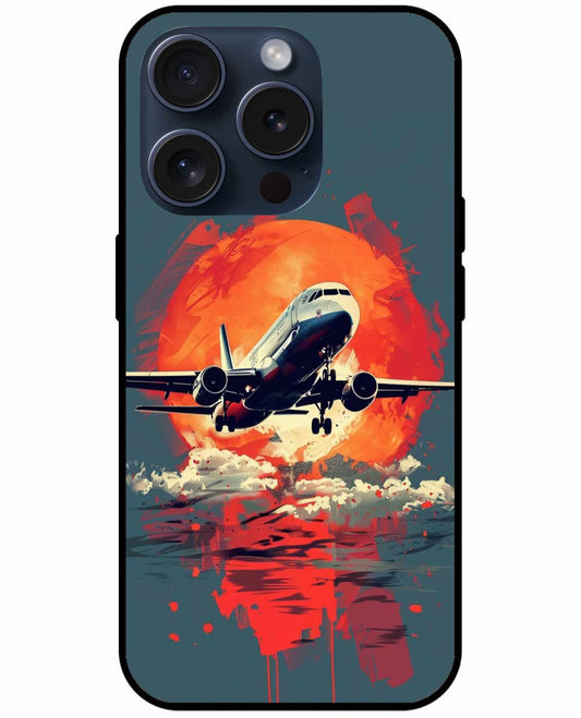 Skyfire Flight  – Jet Over Fiery Sunset Ocean  Original Glass Cover