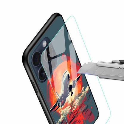 Skyfire Flight  – Jet Over Fiery Sunset Ocean  Original Glass Cover
