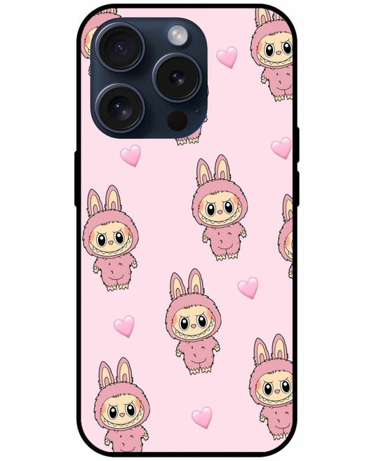 Cute Labubu Doll  – Adorable Pink Cartoon Design with Hearts Original Glass Cover