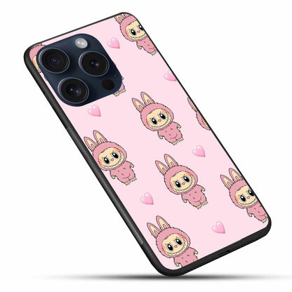 Cute Labubu Doll  – Adorable Pink Cartoon Design with Hearts Original Glass Cover