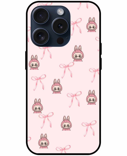 Bow Pattern And Labubu's Face  On A Pink Background Original Glass Cover
