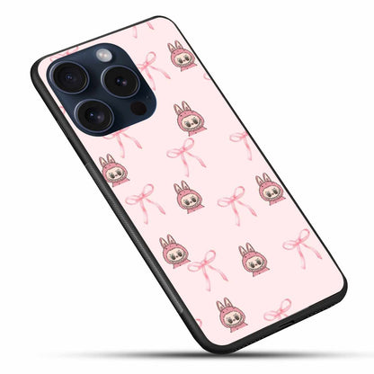 Bow Pattern And Labubu's Face  On A Pink Background Original Glass Cover