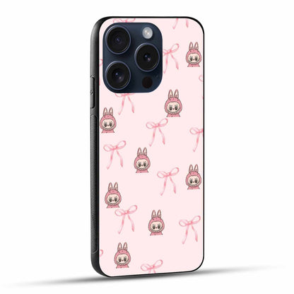 Bow Pattern And Labubu's Face  On A Pink Background Original Glass Cover