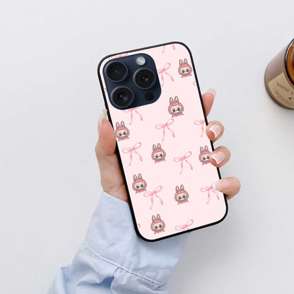 Bow Pattern And Labubu's Face  On A Pink Background Original Glass Cover