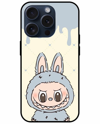 Grey Labubu On Melting Background With Hearts Original Glass Cover