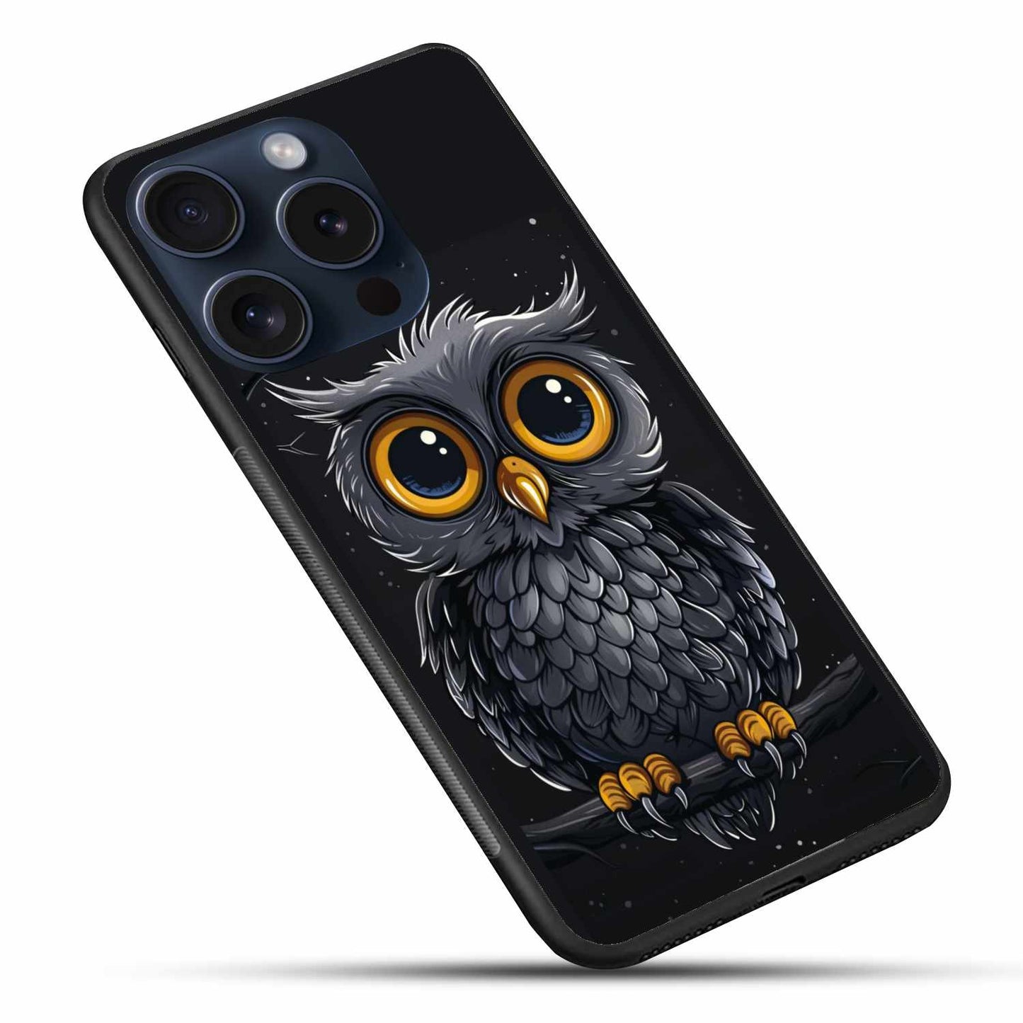 Grey Owl With Yellow Eyes Original Glass Cover