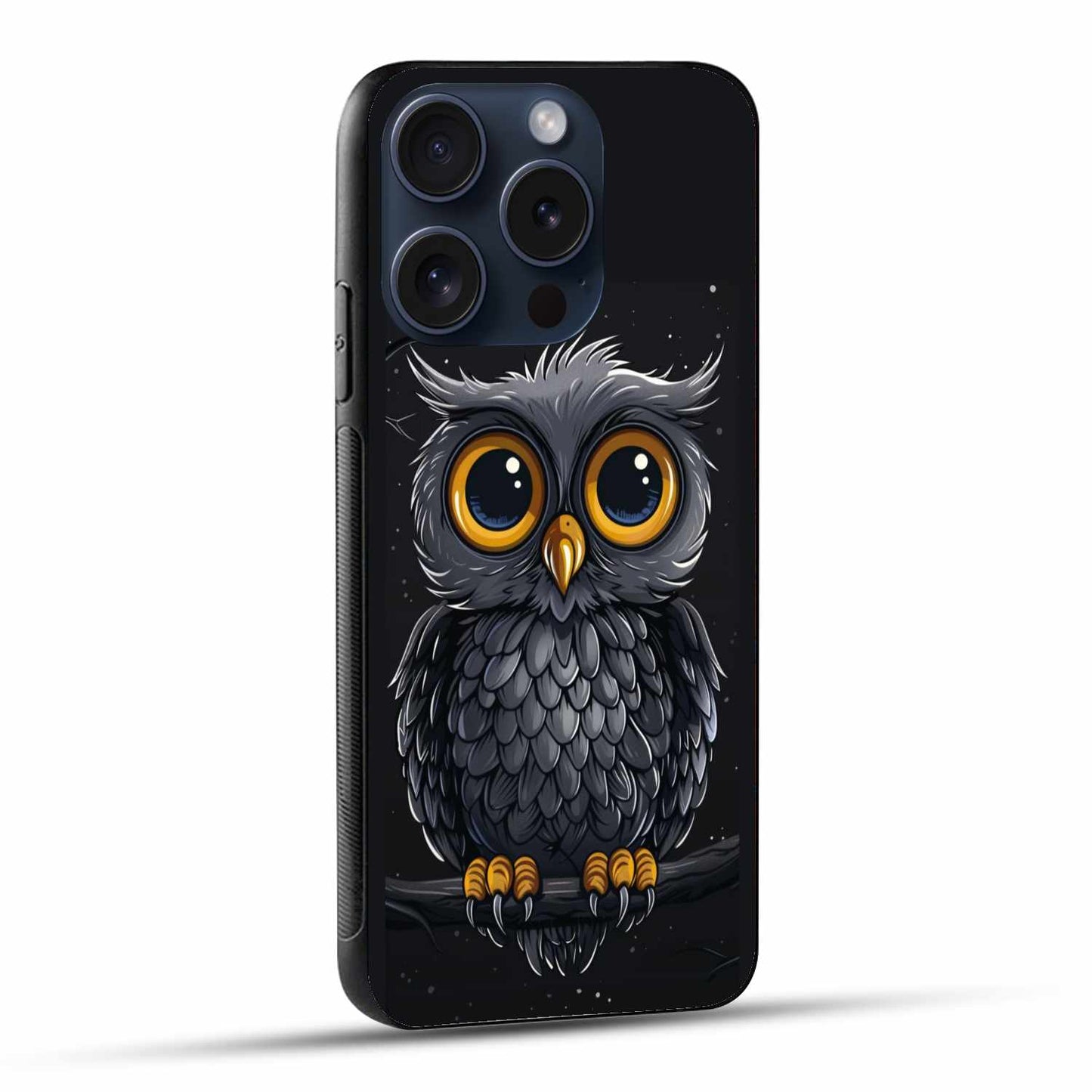Grey Owl With Yellow Eyes Original Glass Cover