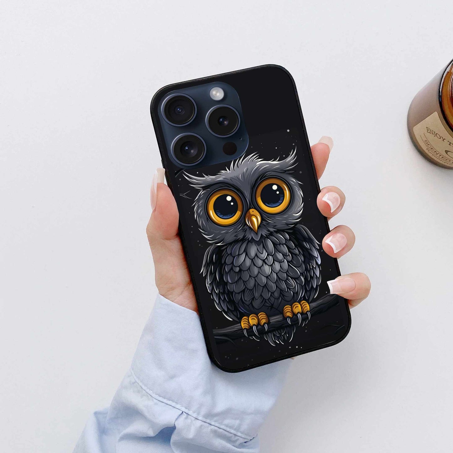 Grey Owl With Yellow Eyes Original Glass Cover