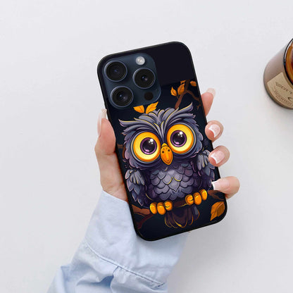 Cute Big-Eyed Owl Case – Cartoon Style  Original Glass Cover