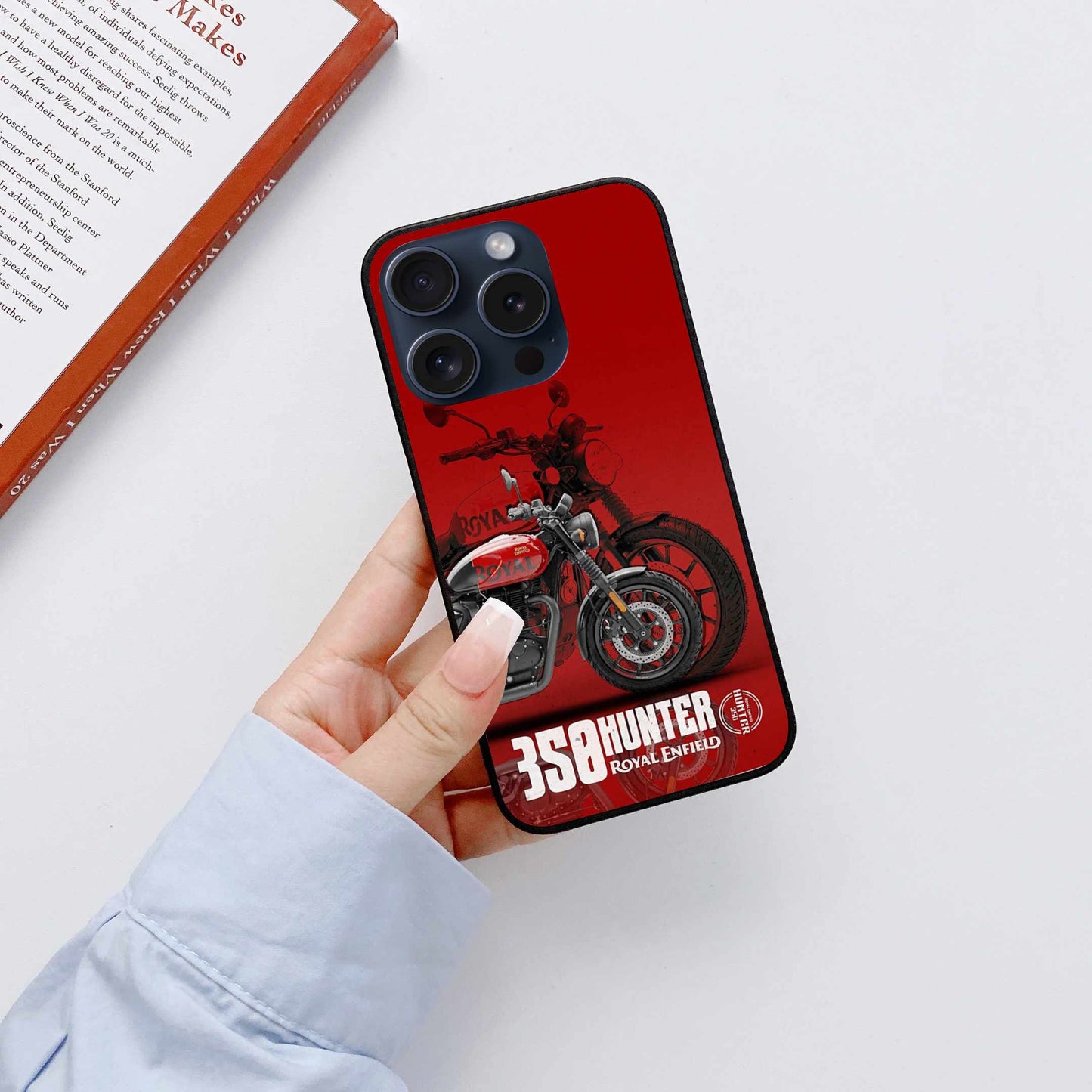 Royal Enfield Hunter 350 iPhone Original Glass Cover – Bold Red Classic Edition
