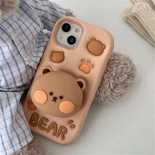 Cute 3D Bear iPhone Case – Soft Silicone Cover with Pop-Out Bear Design