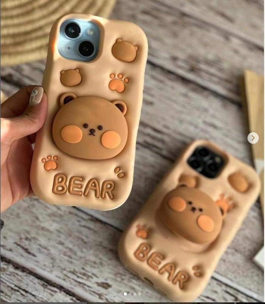 Cute 3D Bear iPhone Case – Soft Silicone Cover with Pop-Out Bear Design