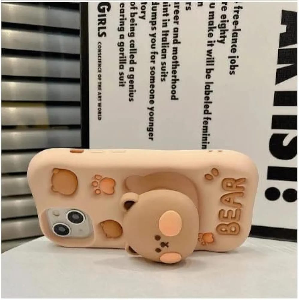 Cute 3D Bear iPhone Case – Soft Silicone Cover with Pop-Out Bear Design