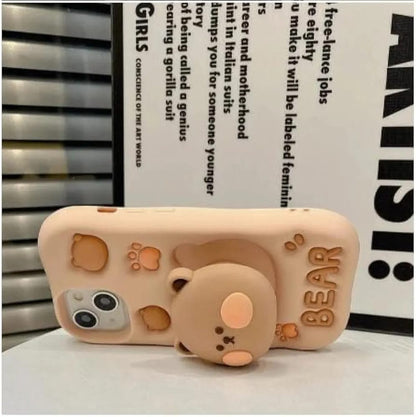Cute 3D Bear iPhone Case – Soft Silicone Cover with Pop-Out Bear Design