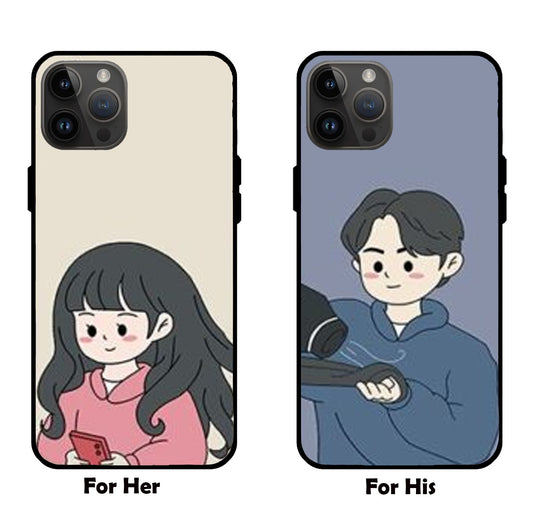 Love in Every Strand: Couple Glass Mobile Cover with Boy Drying Girl's Hair