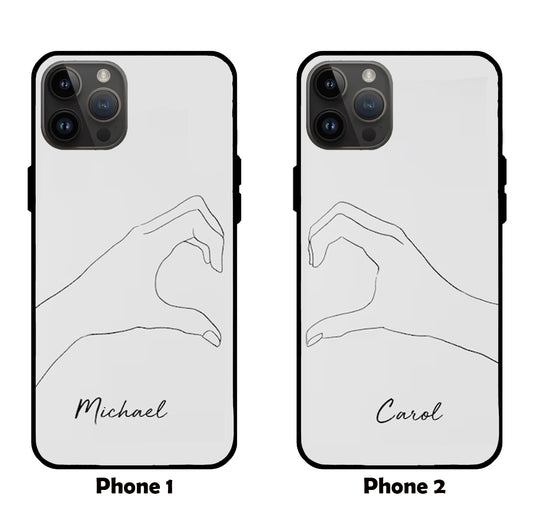 Love in Every Touch: Personalized Glass Phone Case Featuring Intertwined Hearts