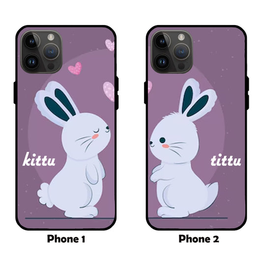 Love Bunnies: Adorable Rabbit Couple Glass Mobile Cover Design